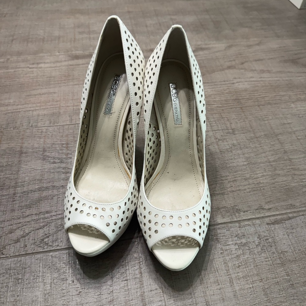 BCBGeneration White Peep Toe Heels